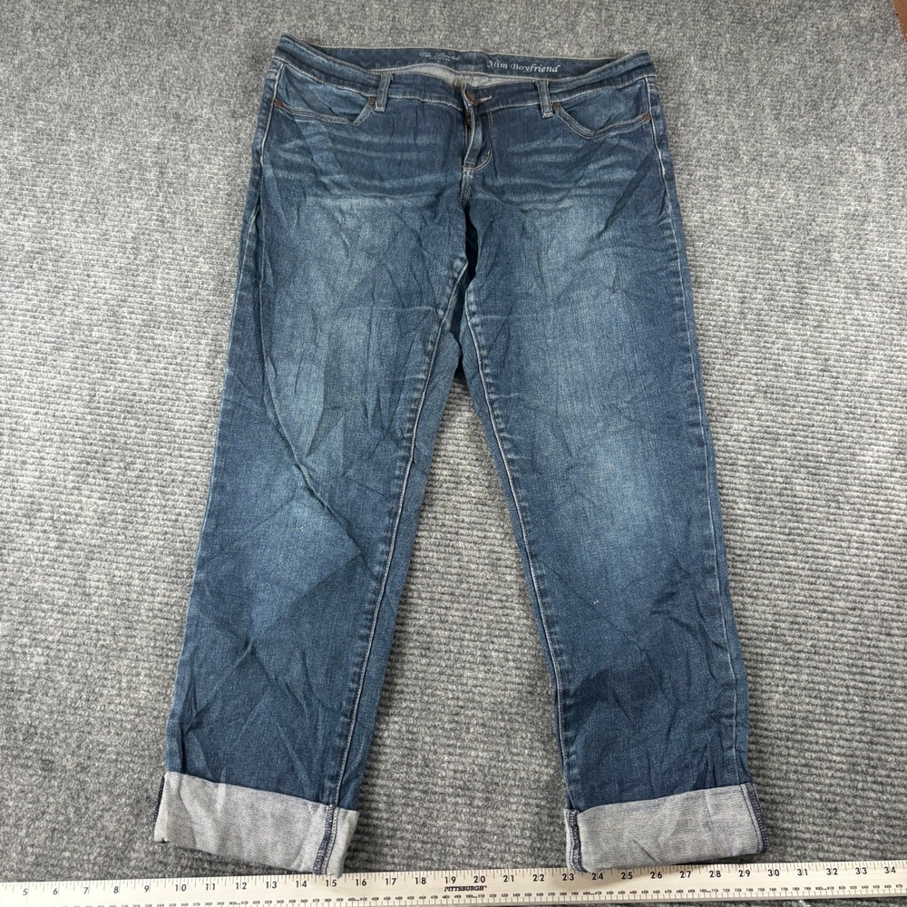 The Limited Slim Boyfriend Jeans Womens 10 Blue Dark Wash Cuffed Stretch Denim
